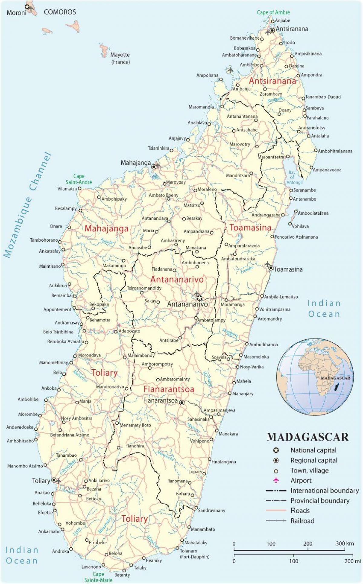 картата на Мадагаскар летища