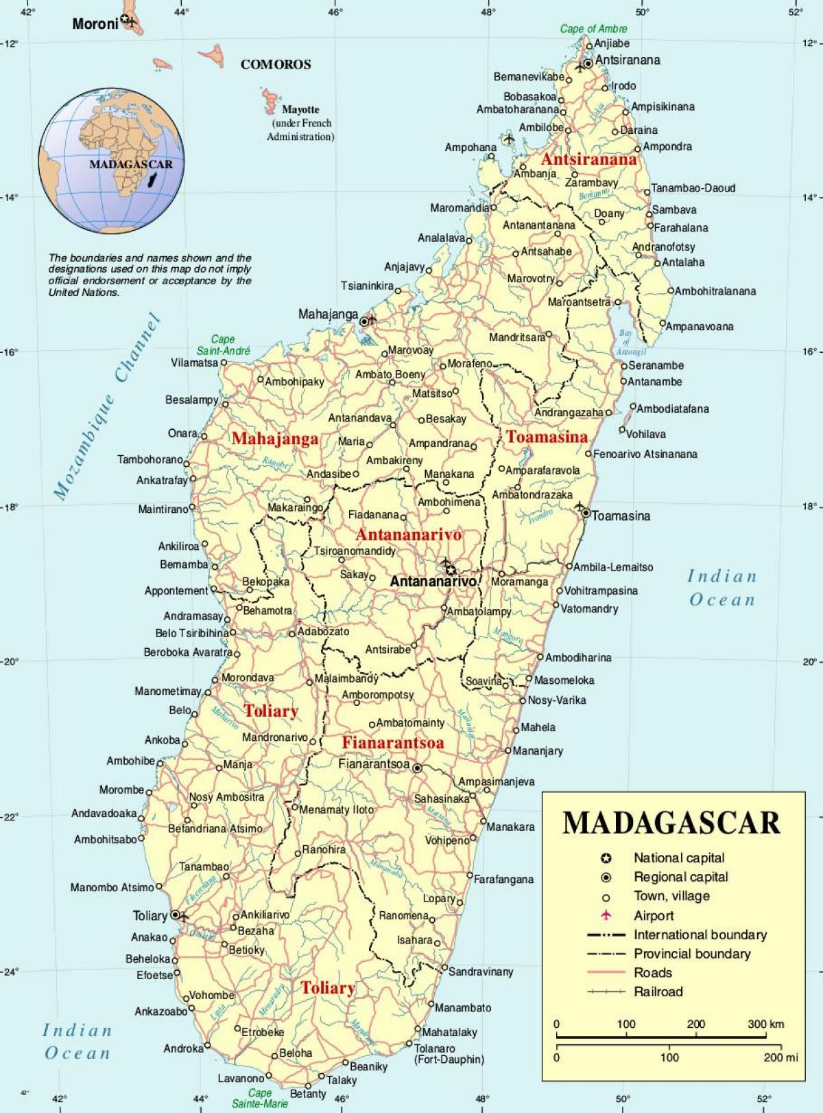 Картата на Мадагаскар с градовете
