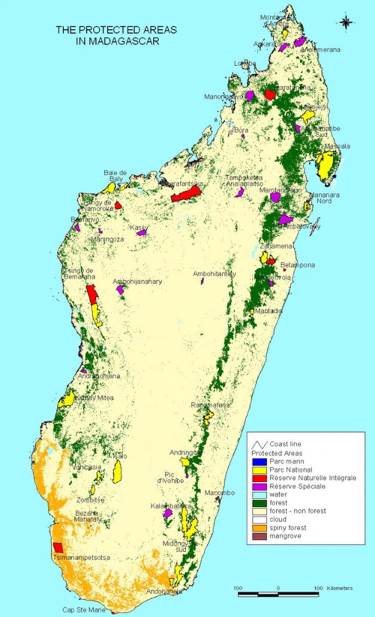 картата на Мадагаскар национални паркове