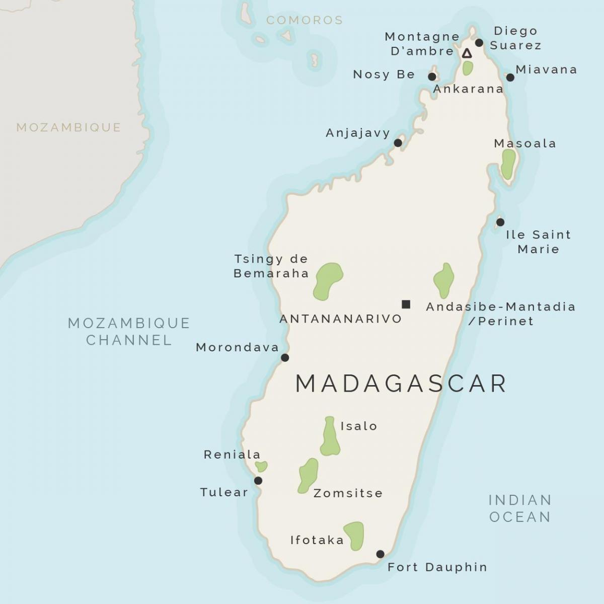 картата на Мадагаскар и съседните острови