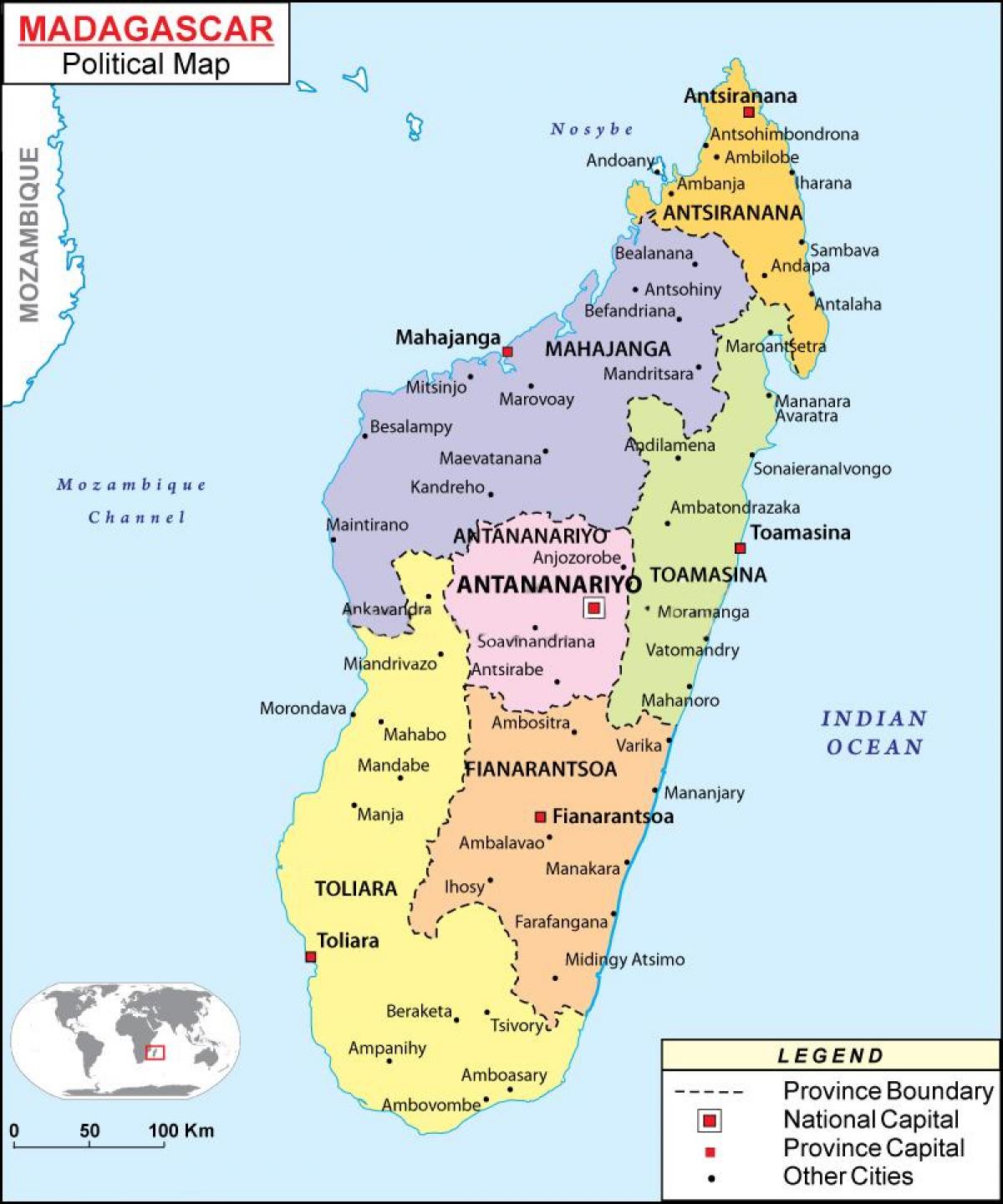 карта на политическата карта на Мадагаскар