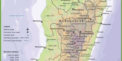 Карта на физическа карта на Мадагаскар